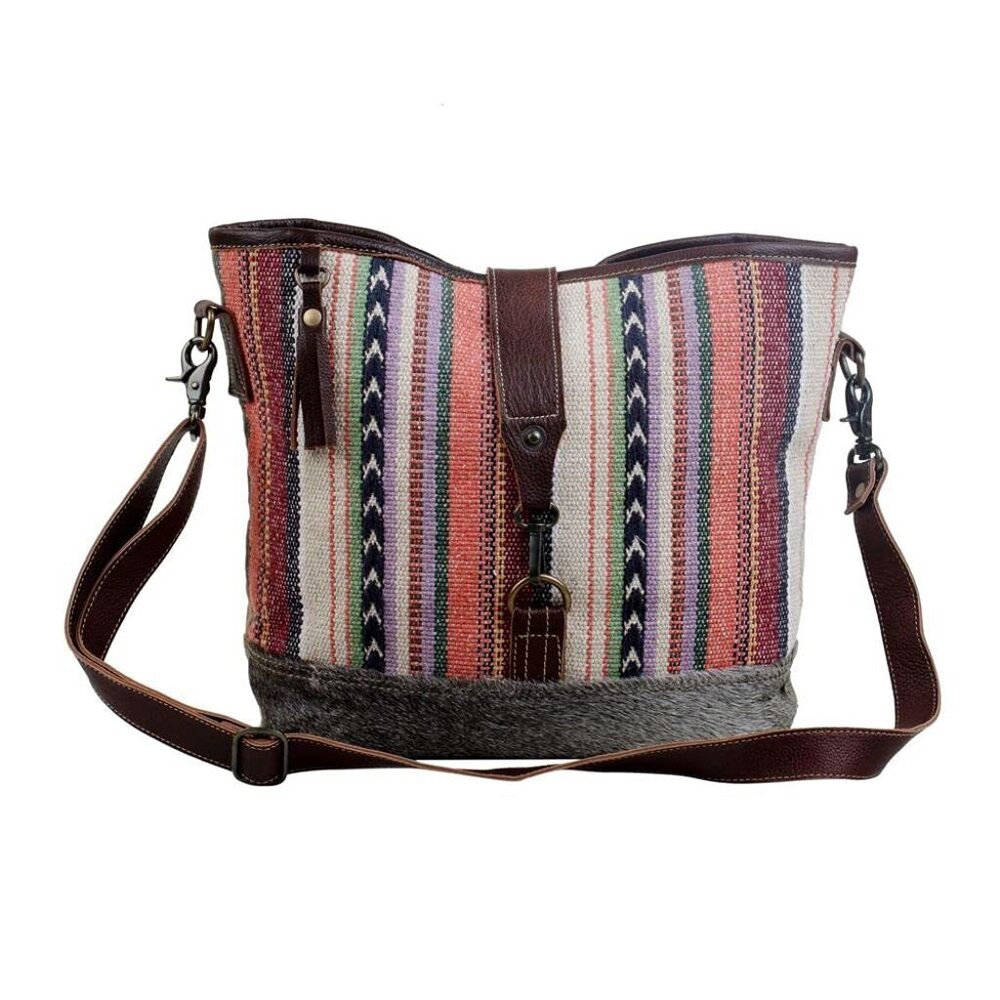 7775 Multicolored Shoulder Bag Upcycled Cotton & Cowhide Leather S-2857